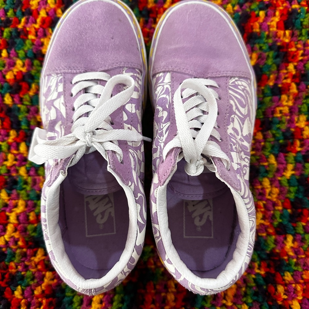🦄Vans Purple and White Swirly Trippy Chekered Stackform Platform Sneakers🦄 - Picture 3 of 8